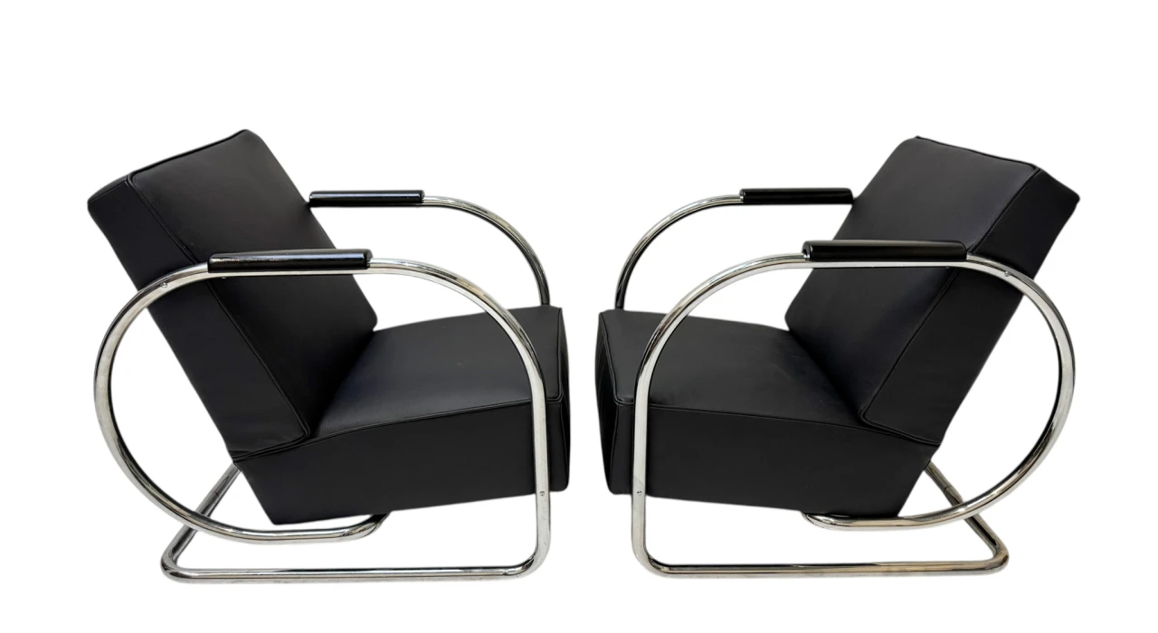 Art Deco Modernist Bauhaus Tubular Steel Lounge Chairs by Frits Kuyken, 1936